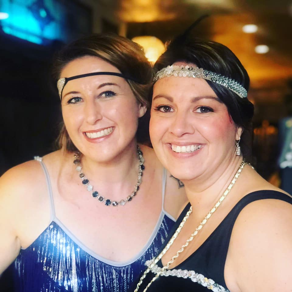 Leigh Clements and Bekki Martin at a 1920s murder mystery party in Barrie, Ontario